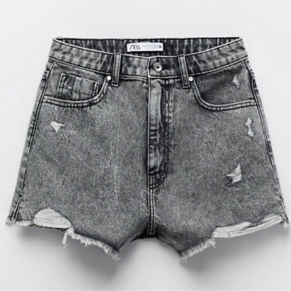 Zara High Rise Cut Off Denim Short Distressed Gray Size 4 US - Picture 1 of 9
